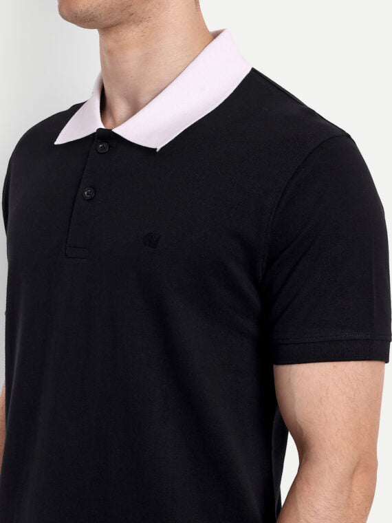 Men black polo collar t-shirt by comfimerchi
