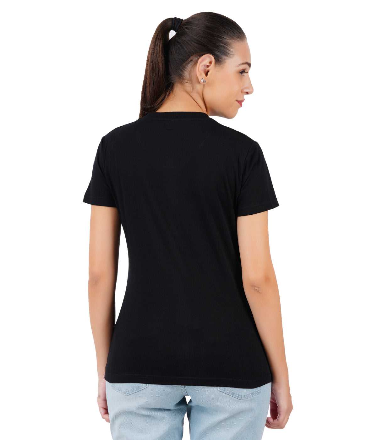 Solid women round neck black t-shirt