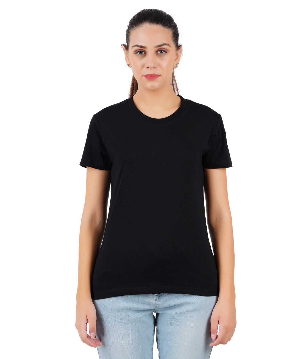 Black round neck t-shirts for women
